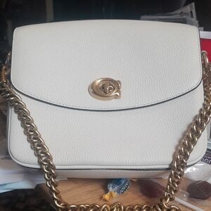 Coach White Leather Bag with Gold Chain